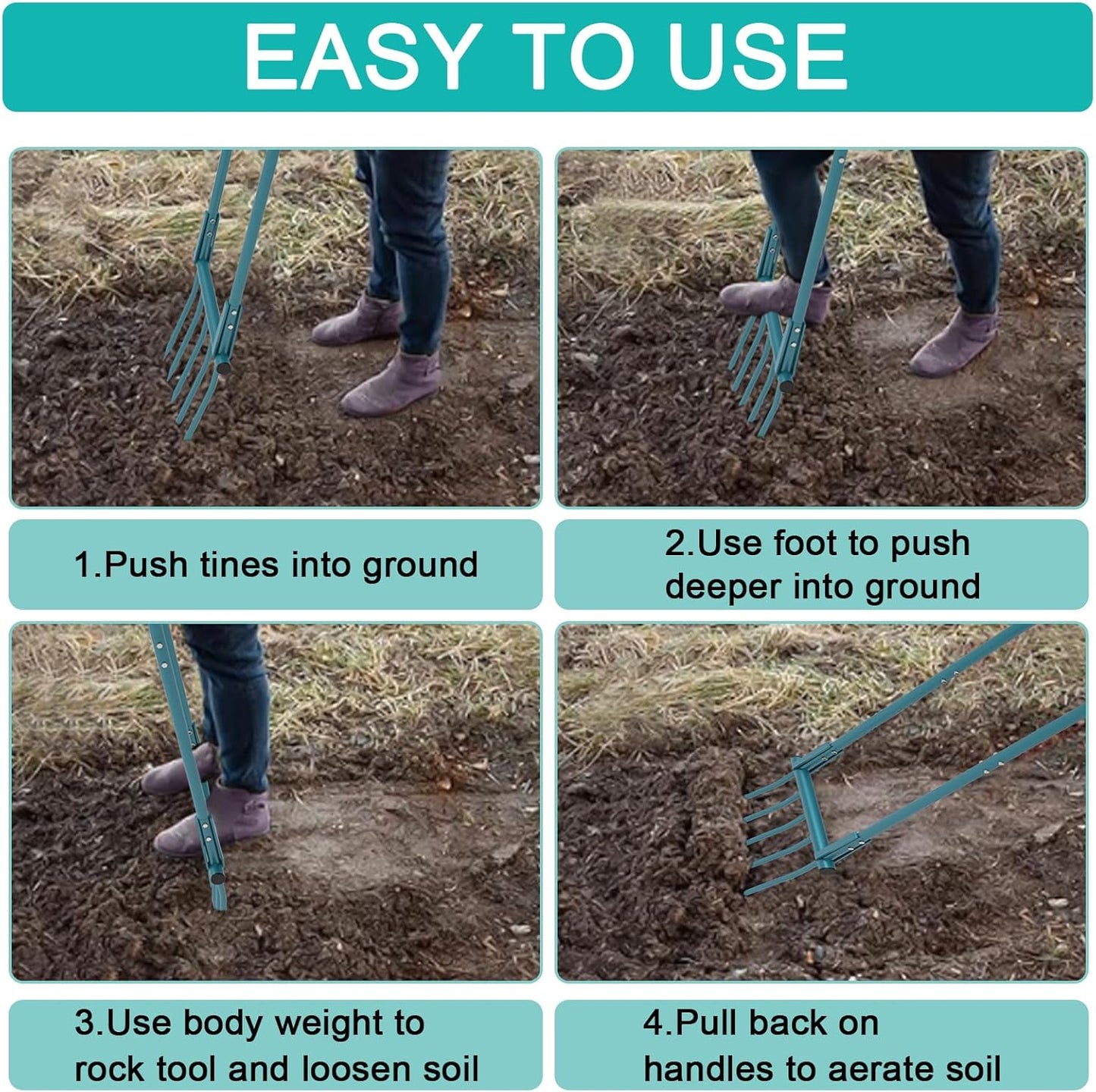 Ergonomic 5-Tine Broad Fork Garden Tool for Easy Soil Aeration and Cultivation