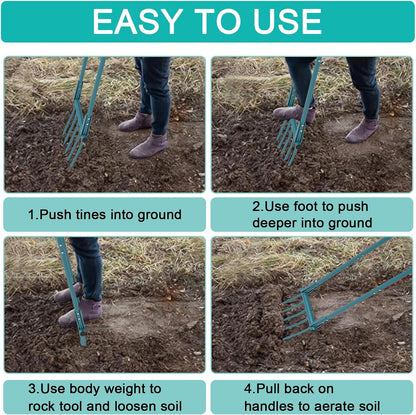 Ergonomic 5-Tine Broad Fork Garden Tool for Easy Soil Aeration and Cultivation