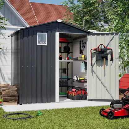 6 Ft. W X 4 Ft. D Black Metal Outdoor Storage Shed Utility Tool Shed for Backyard Garden Patio Lawn (24 Sq. Ft.)
