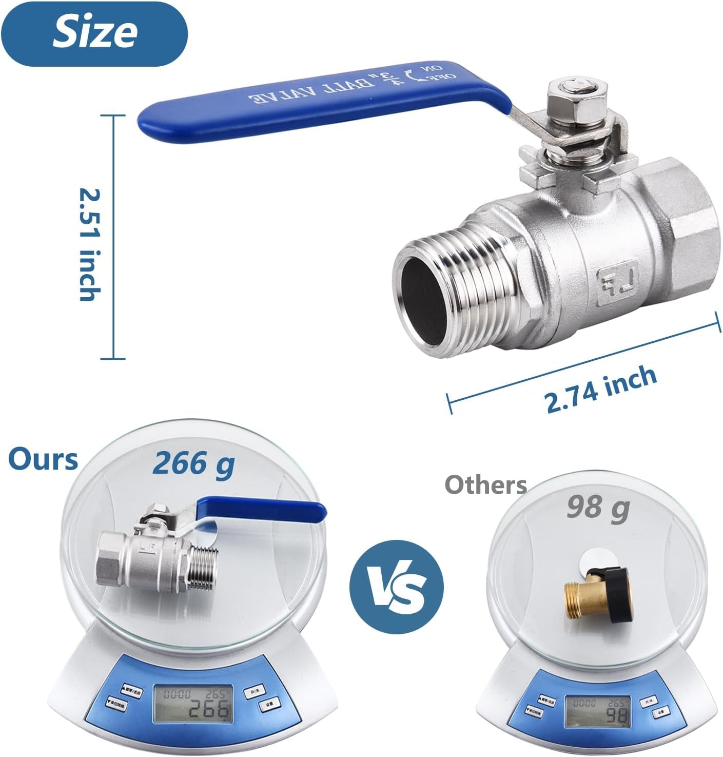 3/4In Garden Hose Shut off Valve 304 Stainless Steel Full Flow Ball Valve