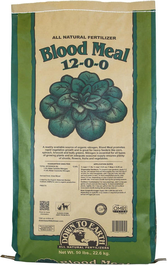 Organic Blood Meal - High Nitrogen Plant Food for Green Growth 12-0-0, 50 Lb