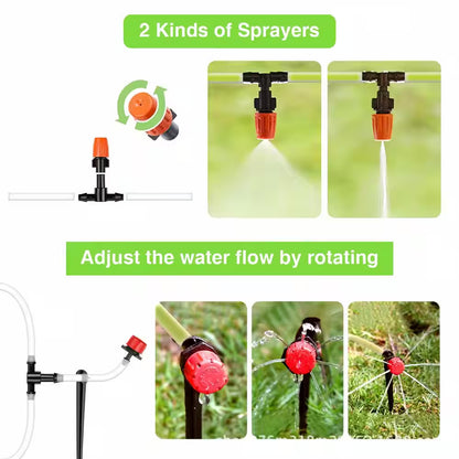 201-Piece 1/4 In. 1/2 In. Garden Drip Irrigation Kit Adjustable Patio Misting Nozzle Emitters Sprinkler