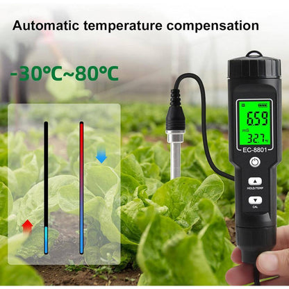 Digital Soil Tester LCD Backlight Display Soil EC Temperature Tester Portable Conductivity Meter for Hydroponics, Black