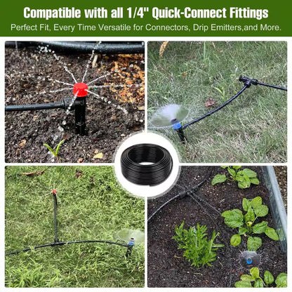 100 Ft. 1/4 In. Drip Irrigation Tubing with 10 Pack Push-To-Connect Tee Fittings for Garden Watering System