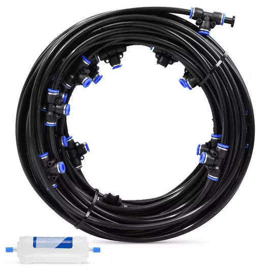 75FT Outdoor Misting System Kit with Water Filter Ultra-Fine Mist 22 Nozzles for Patio Garden Greenhouse