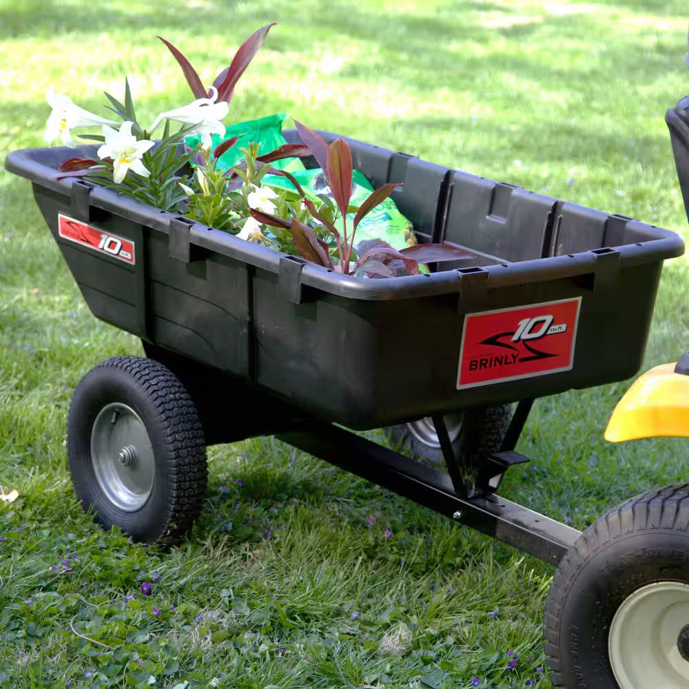 650Lbs. 10Cu.Ft. Tow-Behind Lawn Mower Trailer Dump Cart W/ Compression-Molded Poly Bed for Lawn Tractors and ZTR Mowers