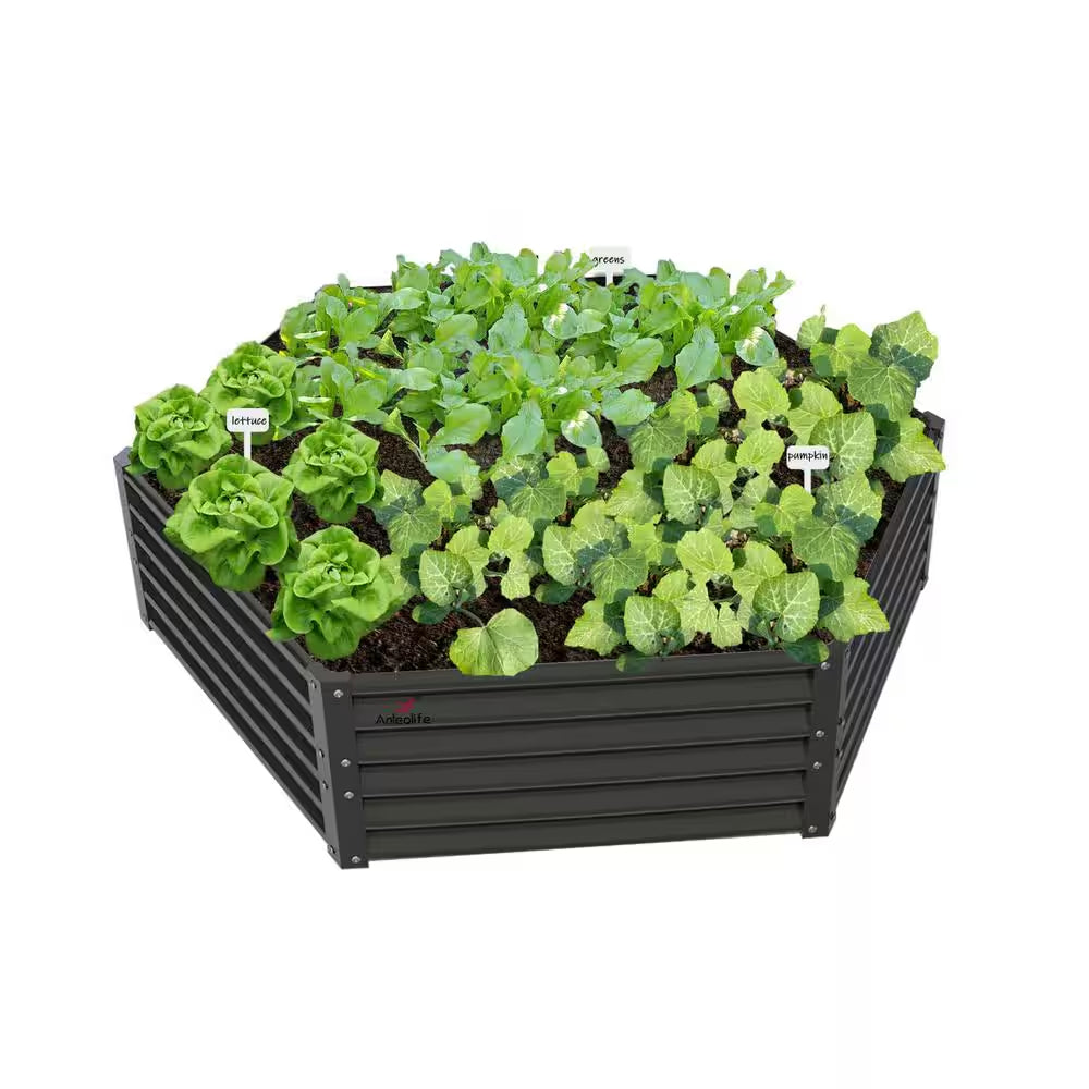 70 In. Gray Metal Planter Box Raised Garden Bed for Planting Vegetables Flowers