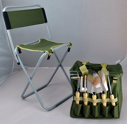 10-Piece Gardening Tool Set Folding Stool Seat with Zippered Detachable Tote
