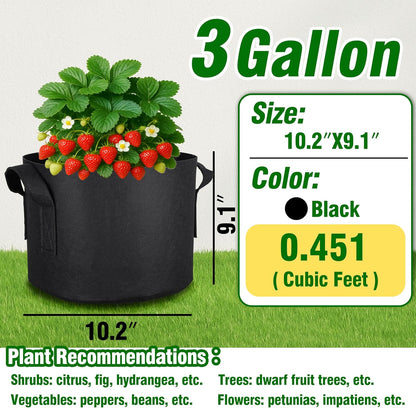 12-Pack 3 Gallon Grow Bags, Heavy Duty Fabric Pots with Handles, Reusable Plant Bags for Vegetable, Herbs & Flowers, Bpa-Free, Breathable, Durable