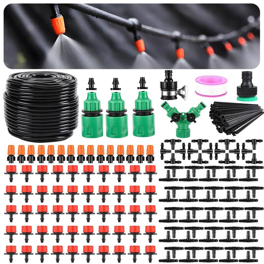 Drip Irrigation System Kit, 164FT/50M Drip Irrigation Tubing 201PCS Garden Irrigation System, Automatic Micro Watering Misting System for for Garden, Greenhouse, Flower Bed, Patio, Lawn