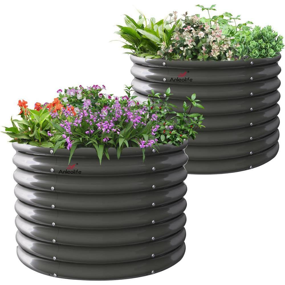 3 Ft. X 24 In. Steel Quartz Grey Outdoor Raised Garden Beds for Planting Vegetables