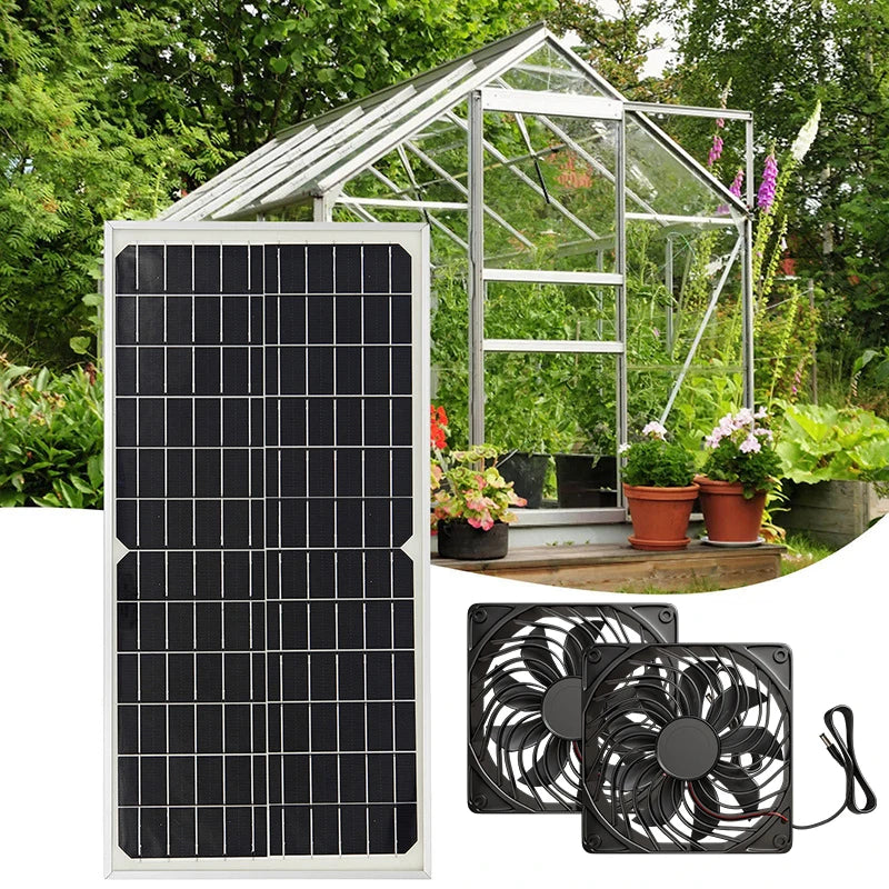 12V Solar Fan Durable Exhaust Kit with Photovoltaic Panel, No Wiring Required for Chicken Coop/Greenhouse/Pet Greenhouse