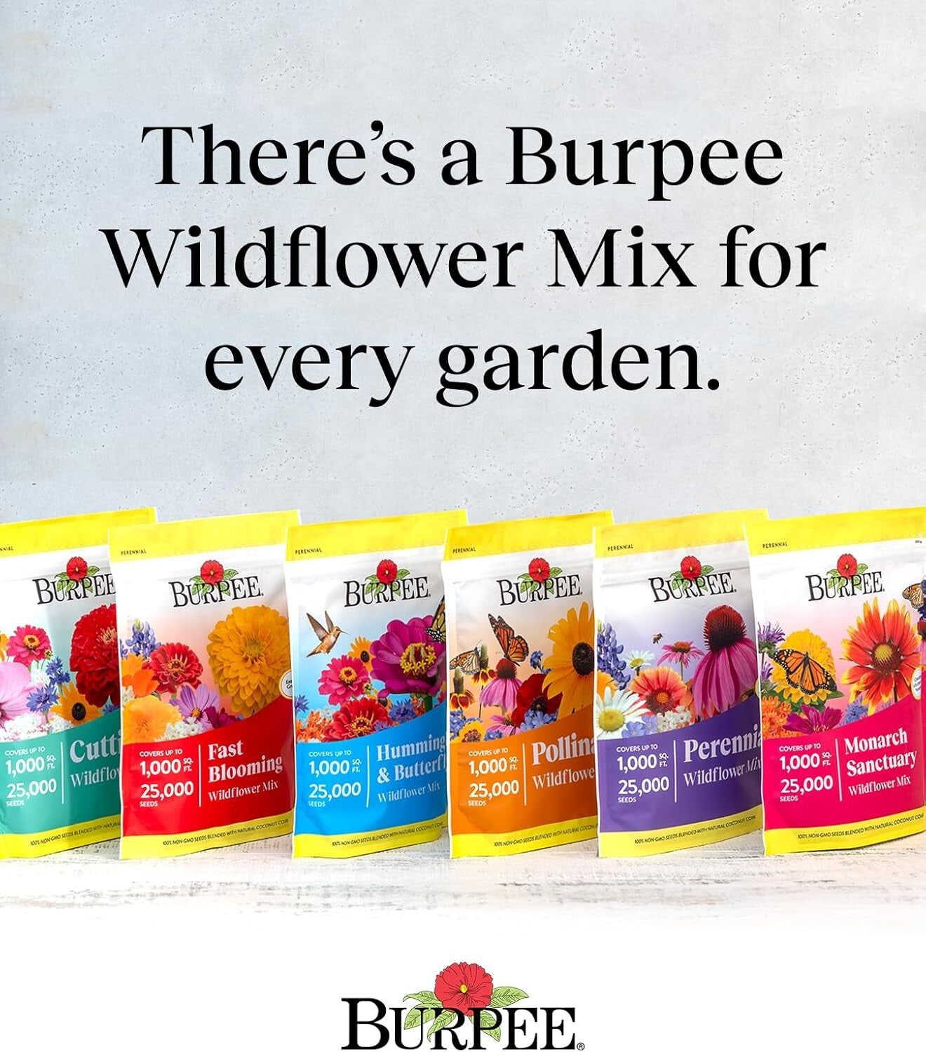 Burpee Wildflower 25,000 Bulk, 1 Bag, 18 Varieties of Non-Gmo Flower Seeds Polli