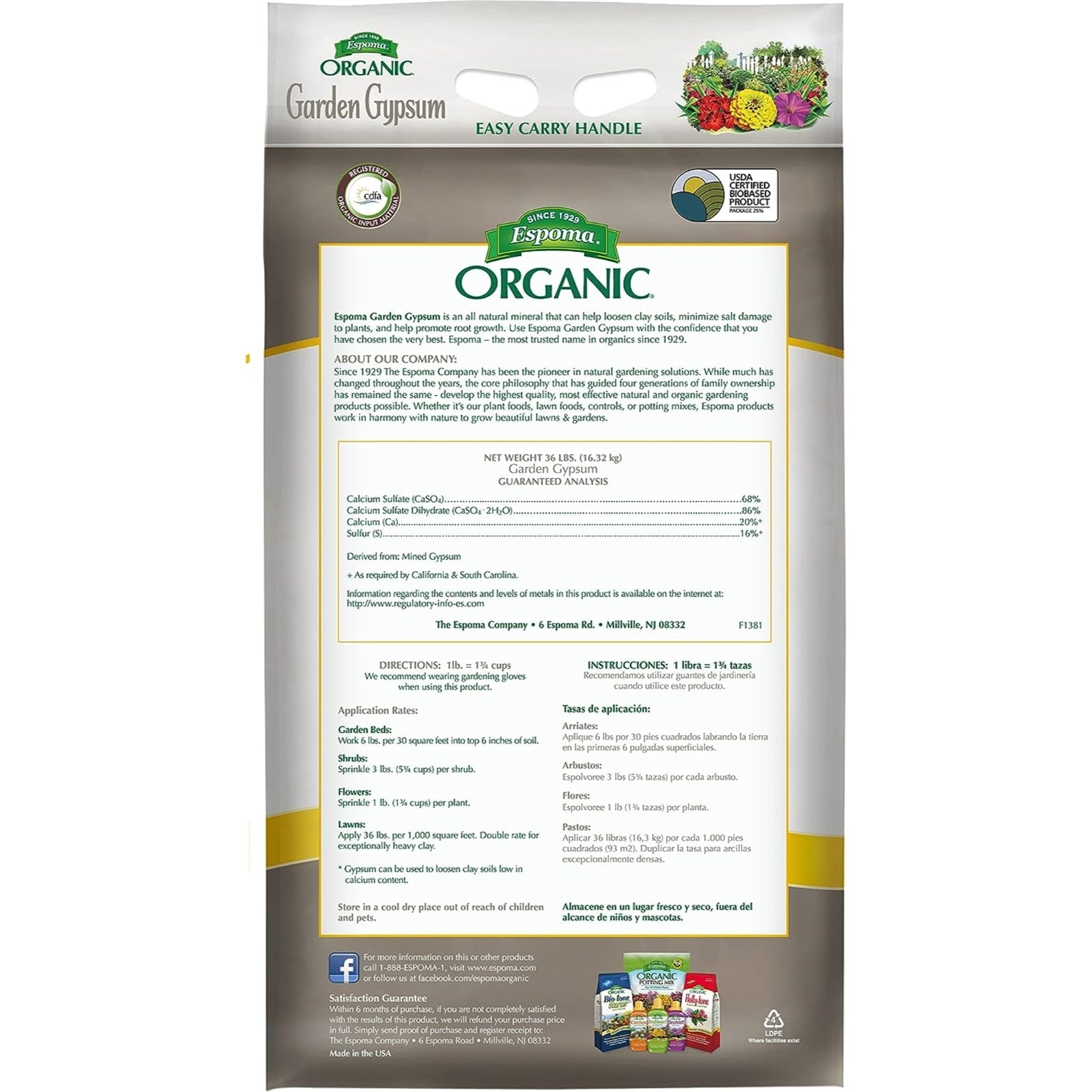 Espoma Organic Garden Gypsum Soil Conditioner, Loosens Clay Soils, 36 Lb Bag