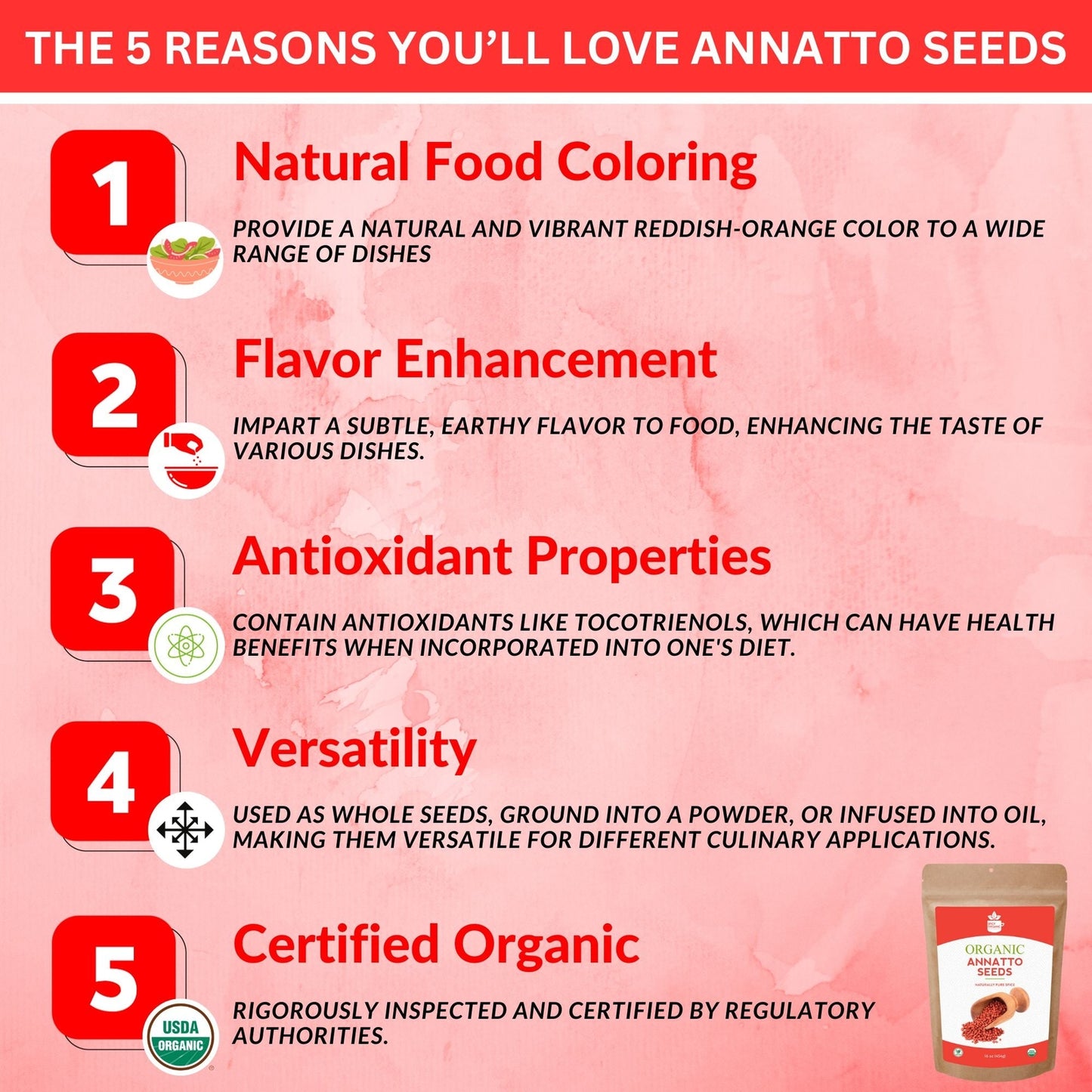 Organic Annatto Seeds- Certified USDA Organic- Achiote Seeds Spice Seasoning