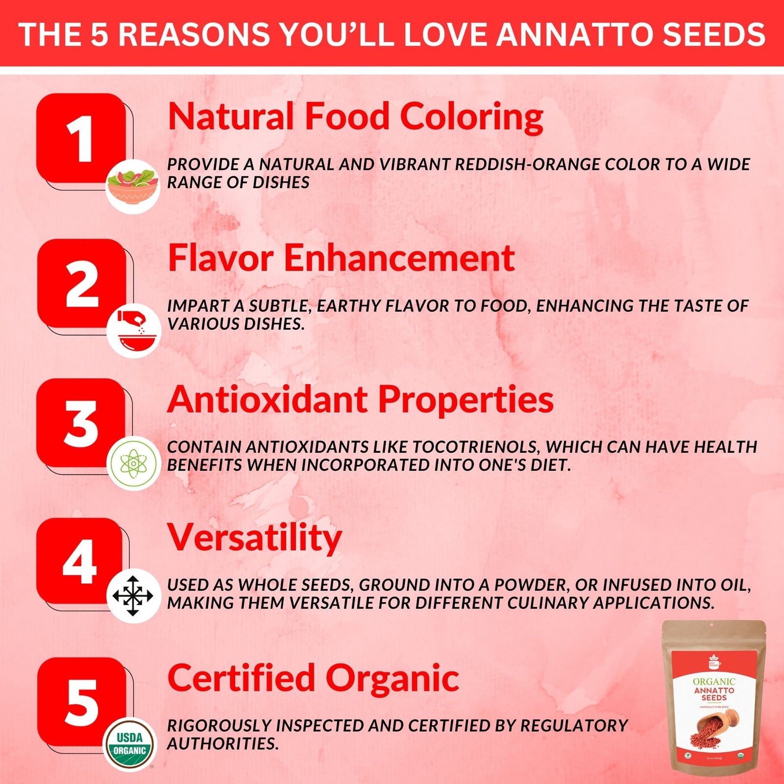 Organic Annatto Seeds- Certified USDA Organic- Achiote Seeds Spice Seasoning