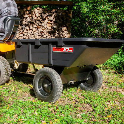 650Lbs. 10Cu.Ft. Tow-Behind Lawn Mower Trailer Dump Cart W/ Compression-Molded Poly Bed for Lawn Tractors and ZTR Mowers