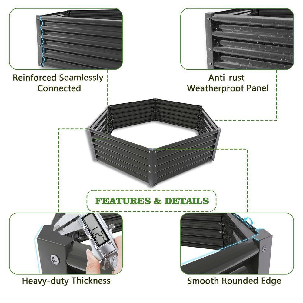 70 In. Gray Metal Planter Box Raised Garden Bed for Planting Vegetables Flowers