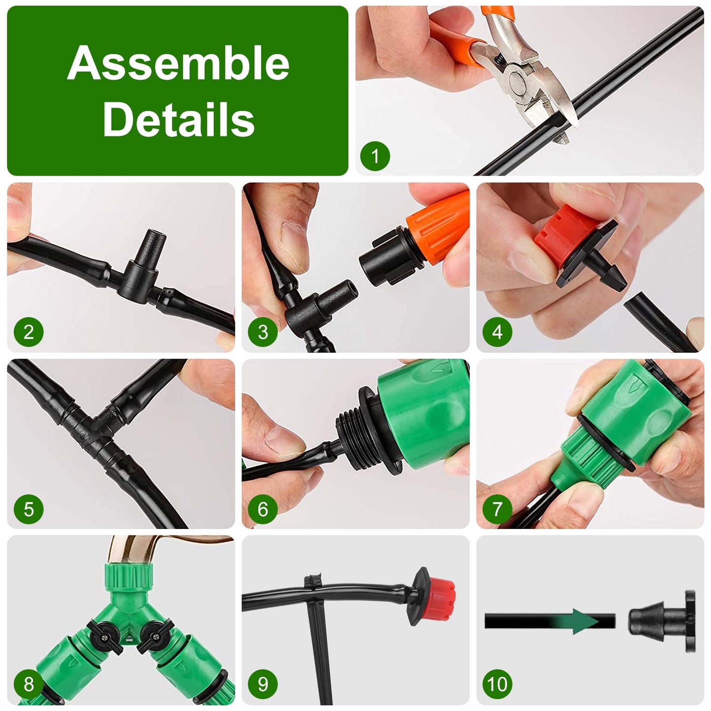 164FT Drip Irrigation Kit for Spring Summer Garden Automatic Garden Irrigation System Misting Plant Watering Drip Kit for Garden Greenhouse Flower Bed Patio Lawn