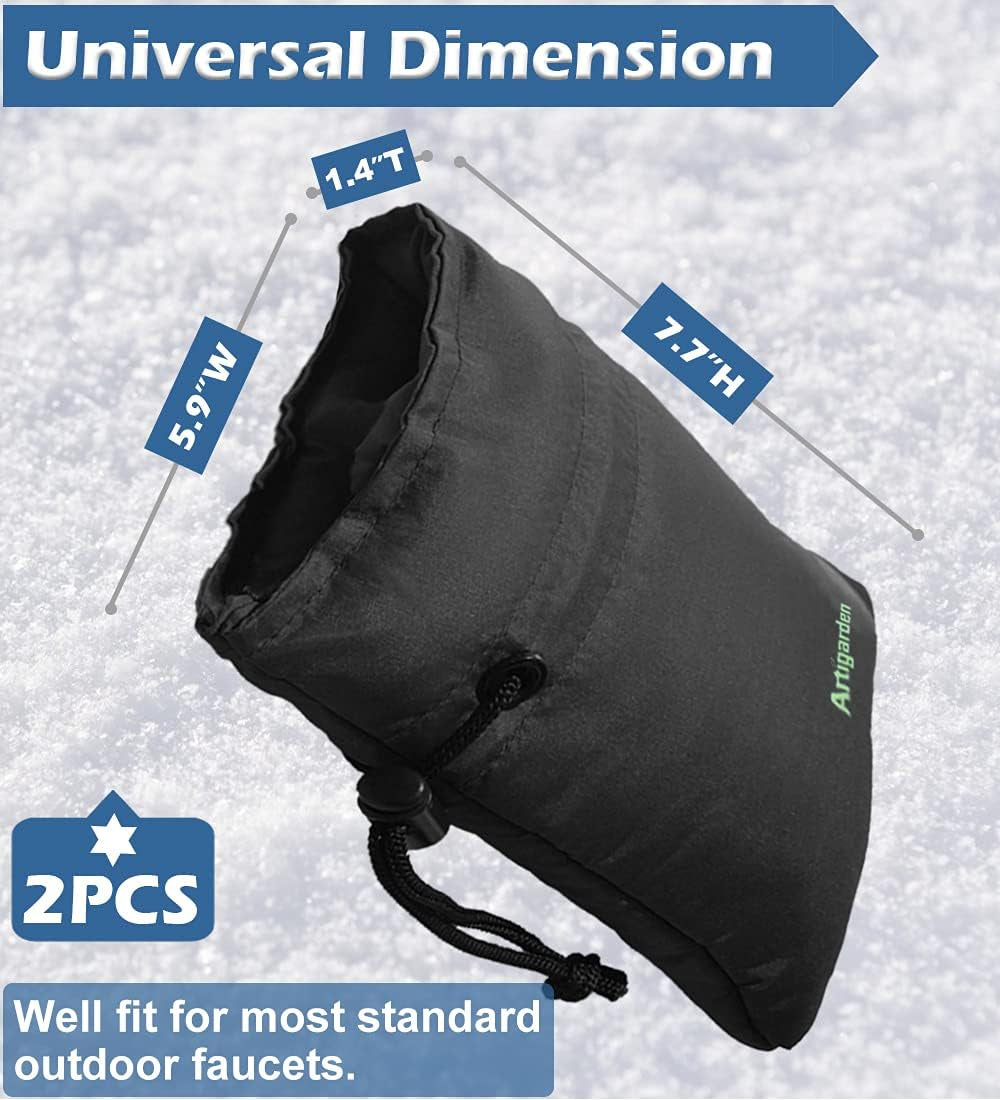 Upgraded Outdoor Faucet Cover for Winter Freeze Protection - outside Water Hose Bib Insulated Sock for Cold Weather, Black, Pack of 2