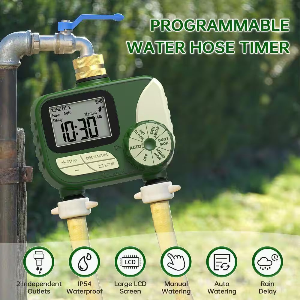 Hose Timer Sprinkler Timer Outdoor with Brass Inlet, 2 Outlet