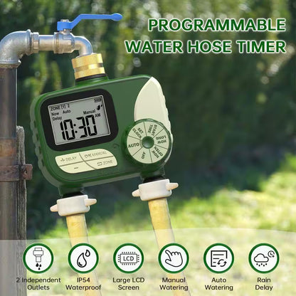 Hose Timer Sprinkler Timer Outdoor with Brass Inlet, 2 Outlet