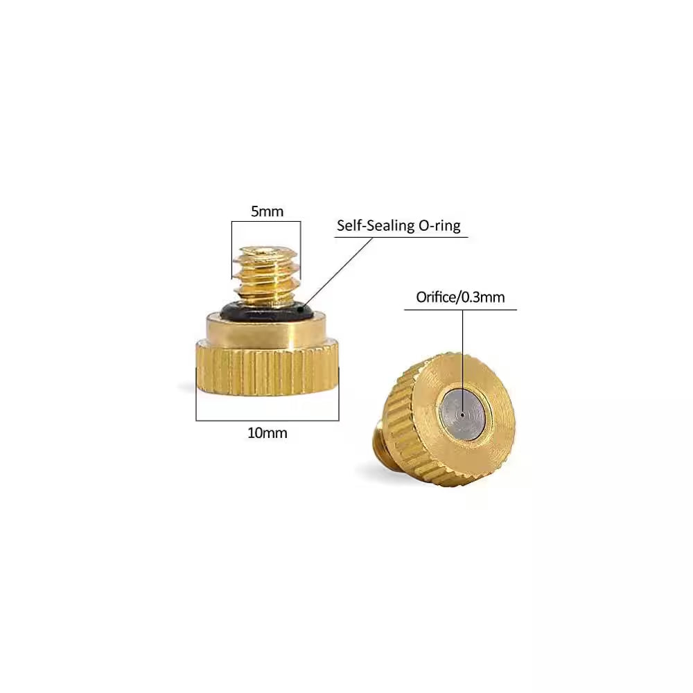 Brass Misting Nozzles Outdoor Cooling 0.012In Orifice 0.3Mm 10/24 UNC Leak-Proof O-Ring 50 Pack Efficient