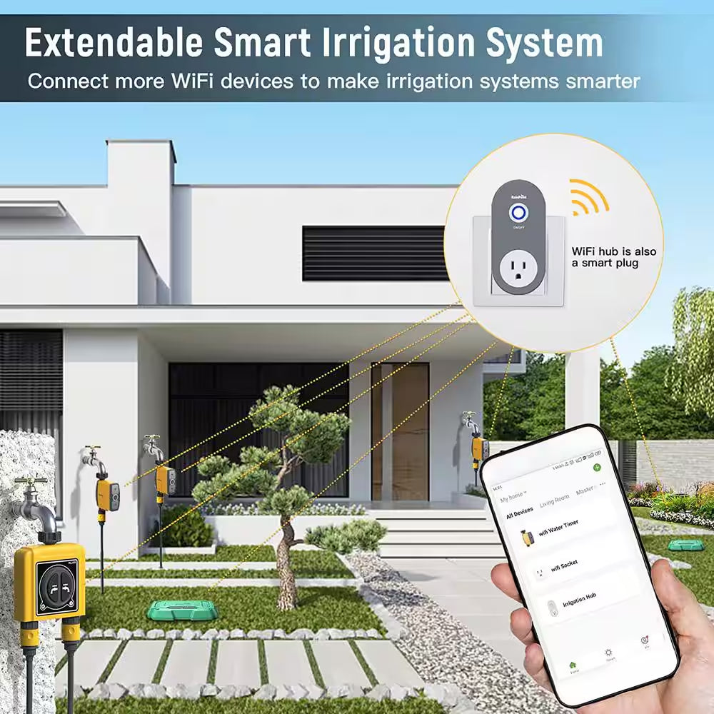 Smart Wi-Fi Water Timer for Garden Hose Faucet Sprinkler (Hub Included), Automatic Irrigation System