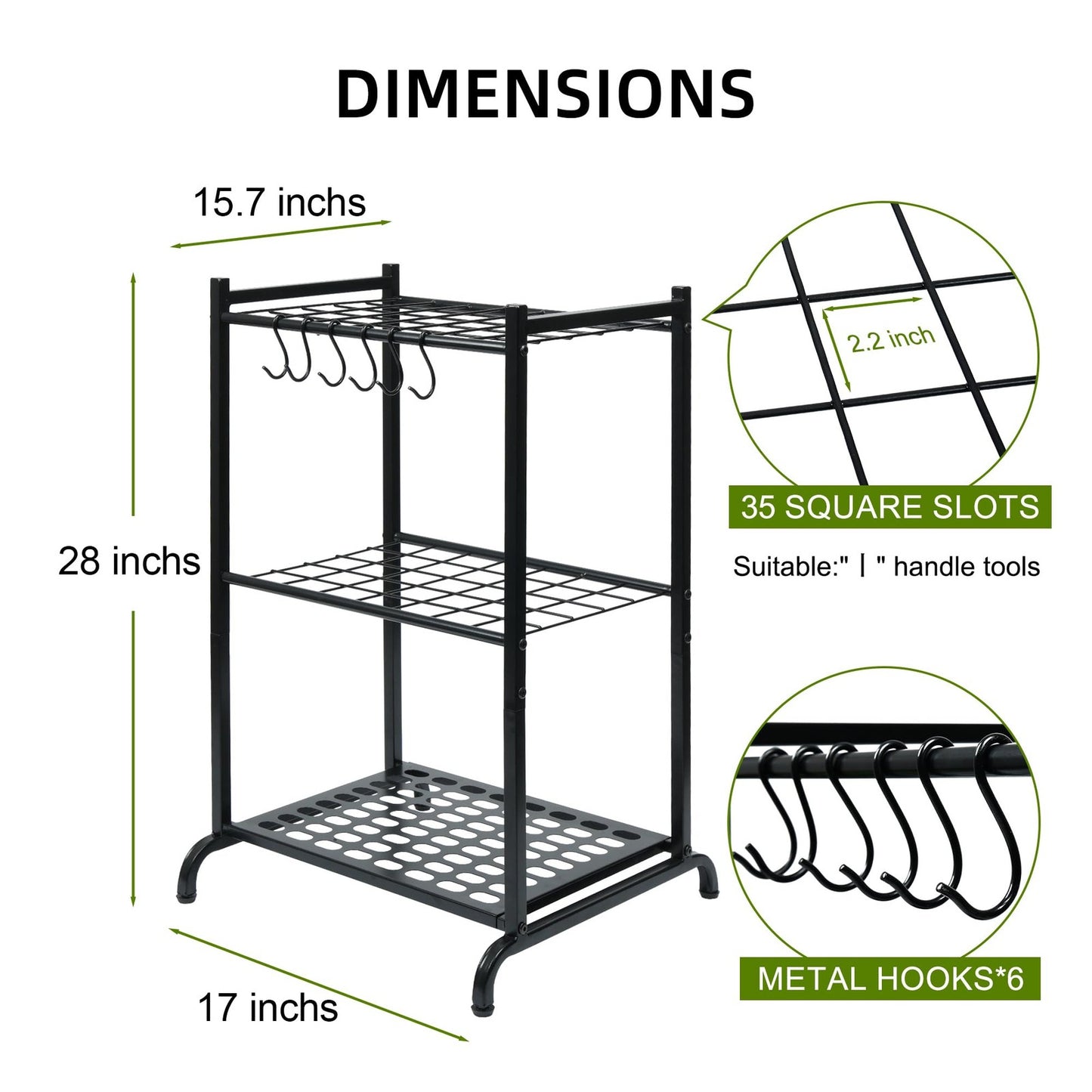 Garden Tool Organizer with Storage Hooks Yard Tower Rack for Garage Organization