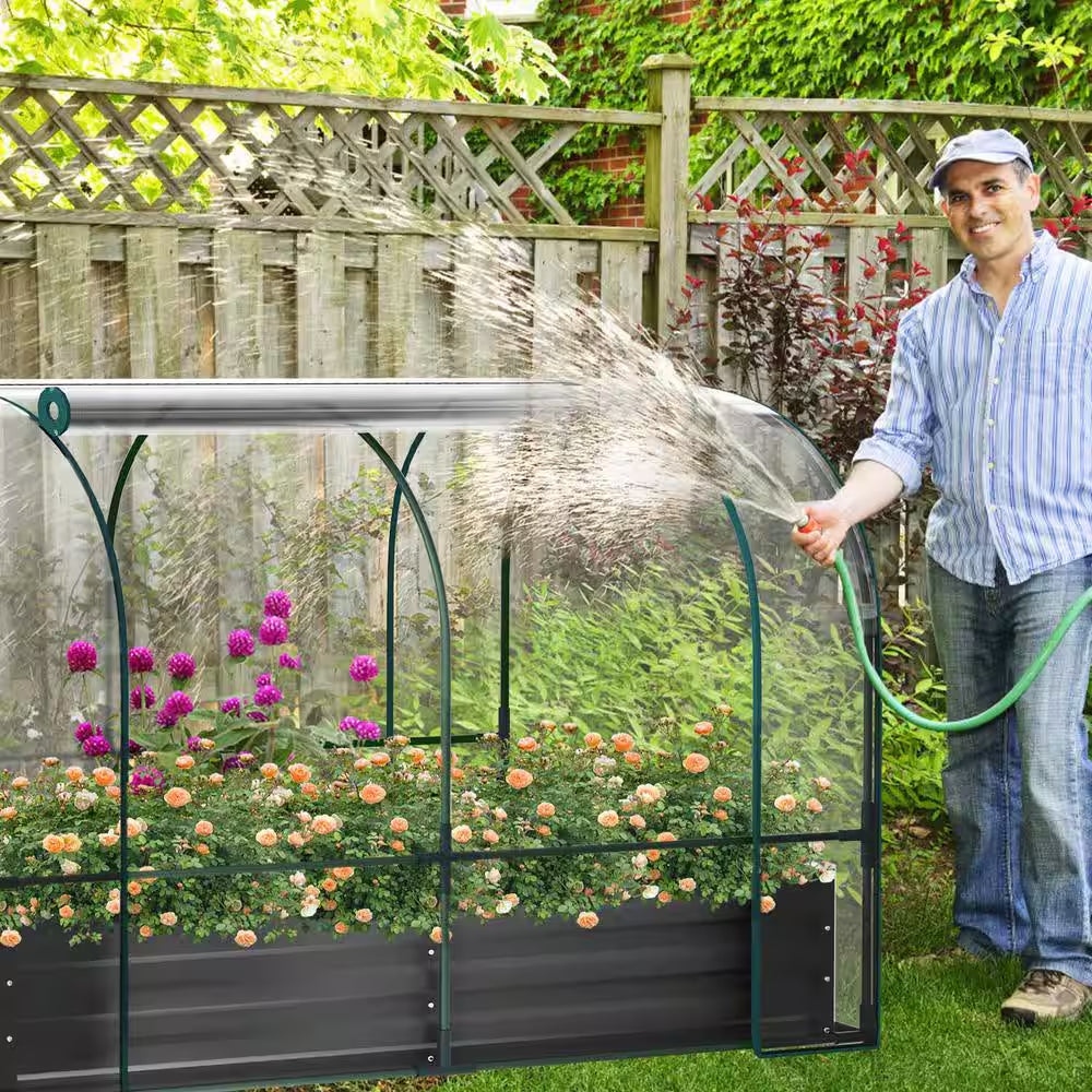 Portable Greenhouse Cover W/Raised Garden Bed and 2-Roll-Up Windows Metal Mini Greenhouse 71 In. X 35 In. X 45 In.