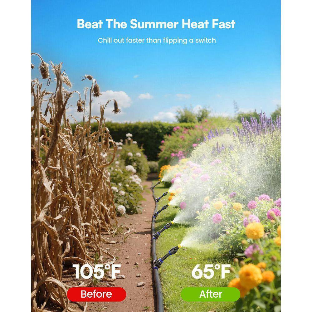 75FT Outdoor Misting System Kit with Water Filter Ultra-Fine Mist 22 Nozzles for Patio Garden Greenhouse