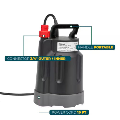 1/3 HP 1690 GPH Thermoplastic Submersible Utility Pump