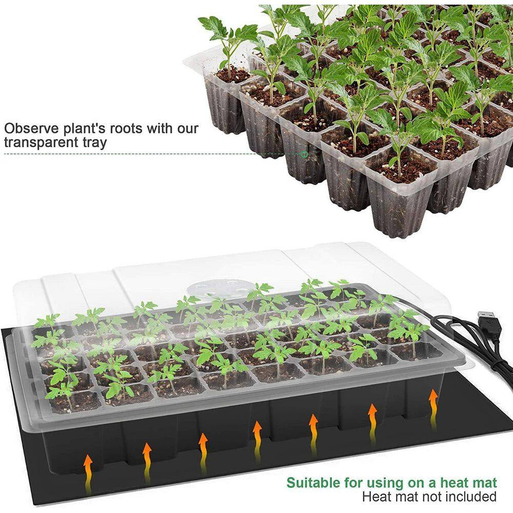 5-Pack 14 In. X 9.84 In. X 5.11 In. Outdoor Black Plastic Seed Starter Tray Kit with Humidity Vented Domes and Base