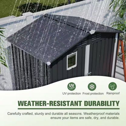 6 Ft. W X 4 Ft. D Black Metal Outdoor Storage Shed Utility Tool Shed for Backyard Garden Patio Lawn (24 Sq. Ft.)