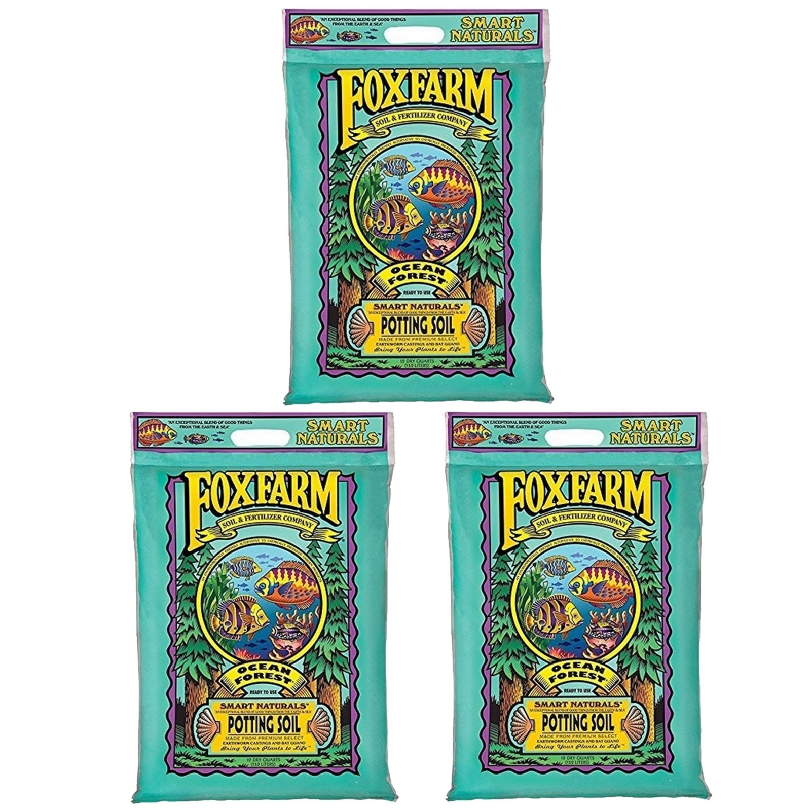 Foxfarm Ocean Forest Potting Soil to Retain Excess Moisture, 12Qt (3 Pack)