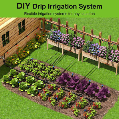 26 Ft. Micro Drip Irrigation Kit with Adjustable Nozzle Emitters and Barbed Fittings