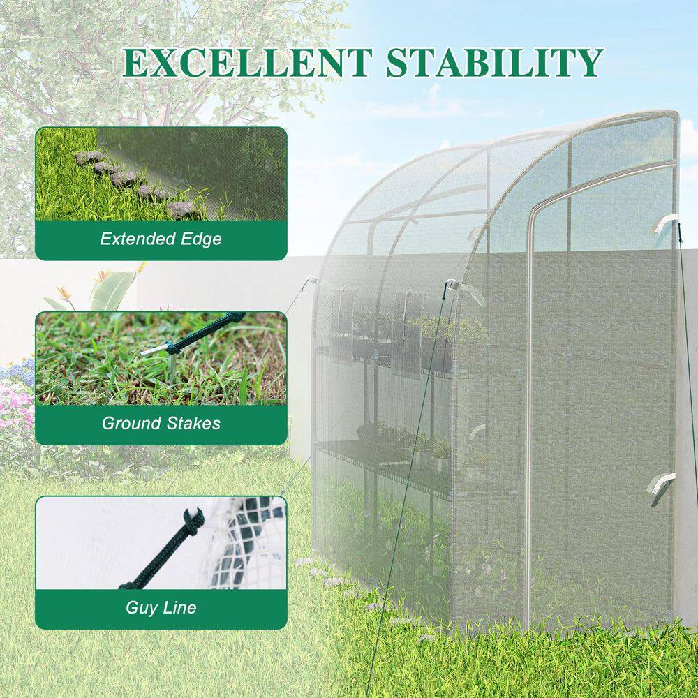 40 In. W X 79 In. D X 85 In. H Outdoor Lean to Walk-In Tunnel Portable Greenhouse with Shelf, White