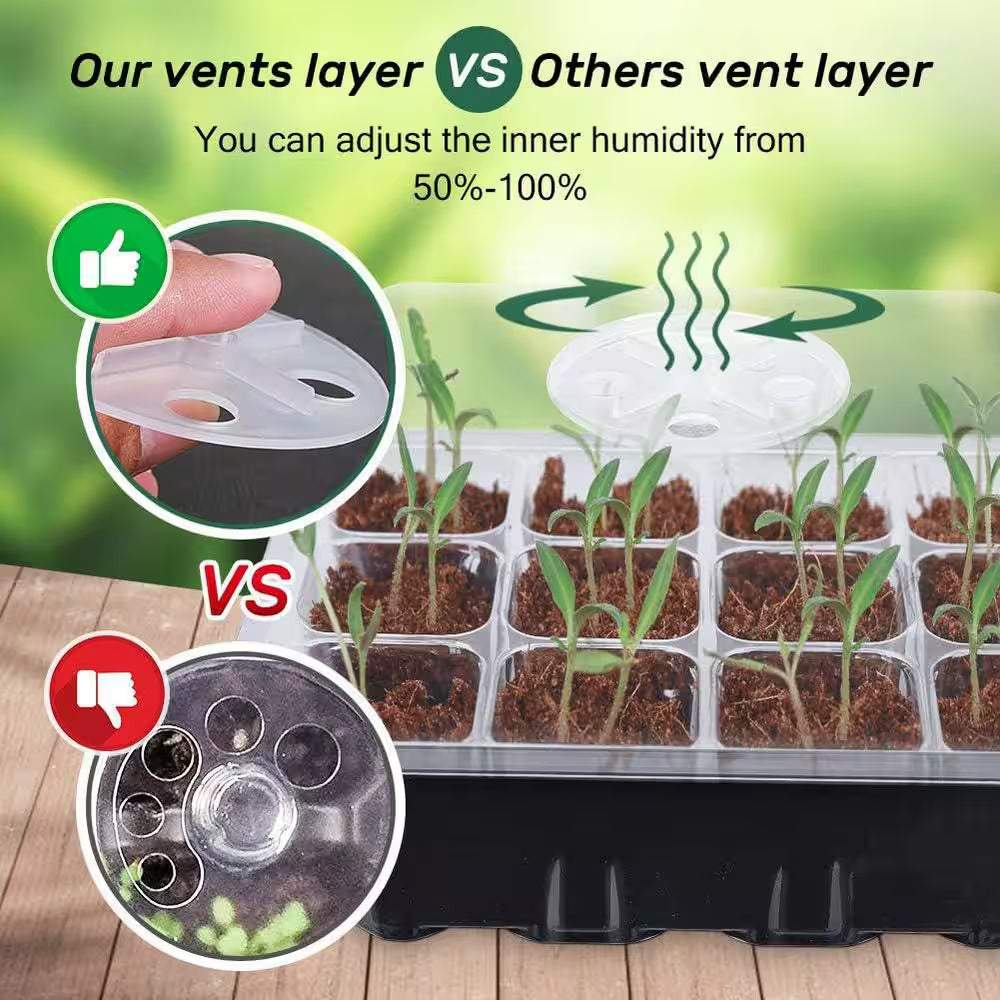 Seed Starter Tray Kit with Adjustable Humidity Dome Indoor Greenhouse for Large Seeds 5-Pack Black