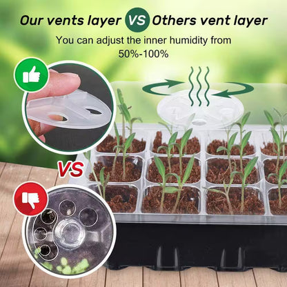 Seed Starter Tray Kit with Adjustable Humidity Dome Indoor Greenhouse for Large Seeds 5-Pack Black