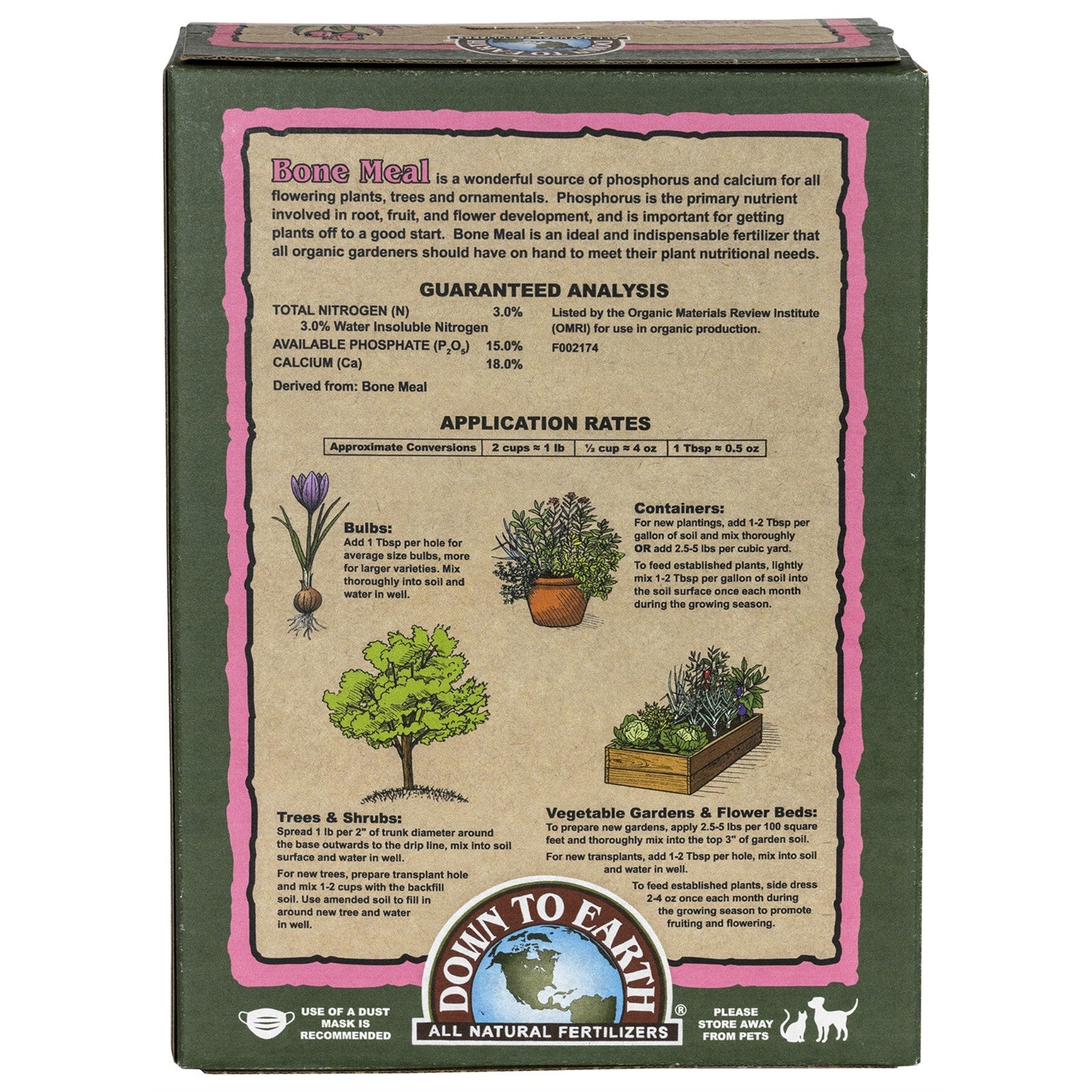 Down to Earth Organic Bone Meal 3-15-0 All-Natural Fertilizer, 5 Lbs