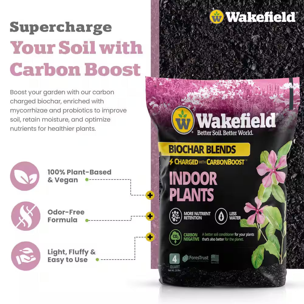 Biochar Blend with Carbonboostfor Indoor Houseplants, Soil Amendment-4 Qt. Bag