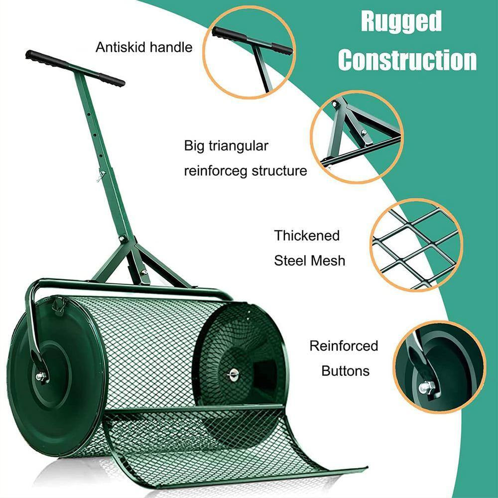Peat Moss Spreader 24 In., Compost Spreader Metal Mesh, T Shaped Handle for Planting Seeding