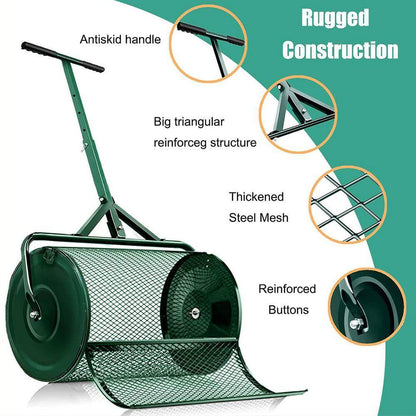 Peat Moss Spreader 24 In., Compost Spreader Metal Mesh, T Shaped Handle for Planting Seeding