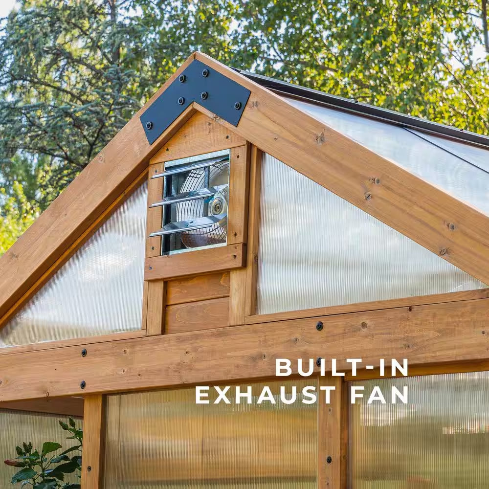 Bellerose 7.3 Ft. W X 14.75 Ft. L X 9.75 Ft. H All Cedar Greenhouse W/ Pergola and Temperature Activated Ventilation Fan