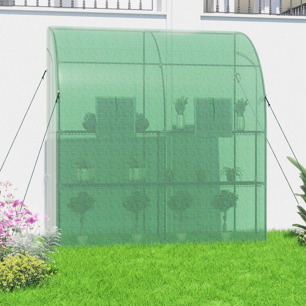 40 In. W X 79 In. D X 85 In. H Outdoor Lean-To Walk-In Tunnel Portable Greenhouse with Shelf, Green