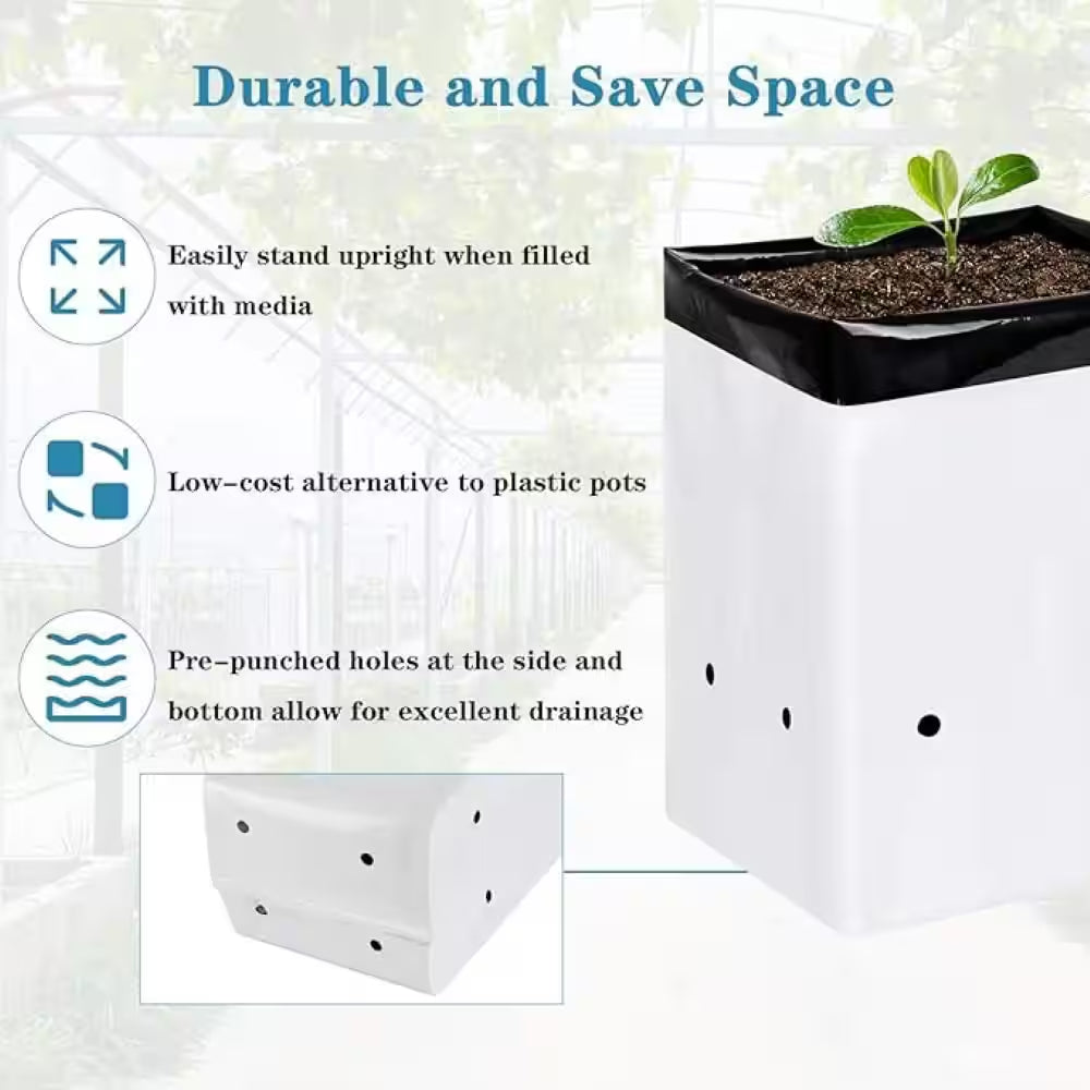 13.4 In. H 3 Gal. Plastic Black and White Grow Bags Panda Film Containers for Plants Seedling Square Shape (50-Pack)