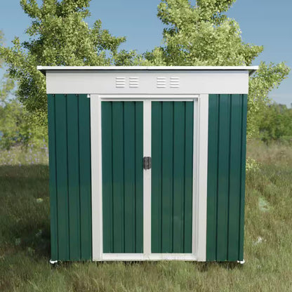 4 Ft. W X 6 Ft. D Metal Outdoor Storage Shed with Sliding Doors, Tools Storage Shed, Green (24 Sq. Ft.)