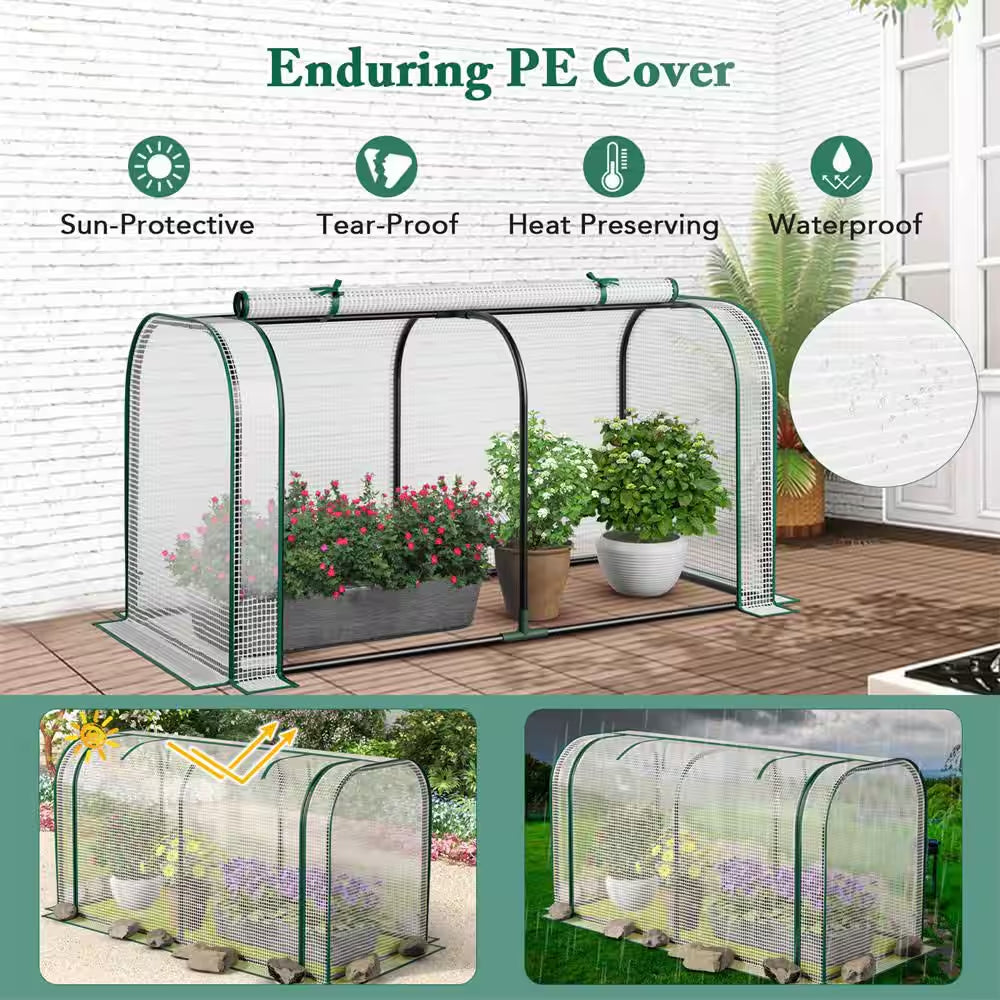Fir Wood Raised Garden Bed with Greenhouse Waterproof Sun-Protective Green Hot House White+Grey
