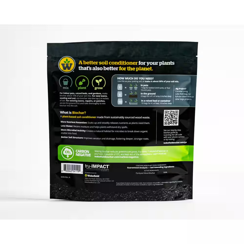 Biochar (100% Pure Biochar), Soil Amendment-4 Qt. Bag