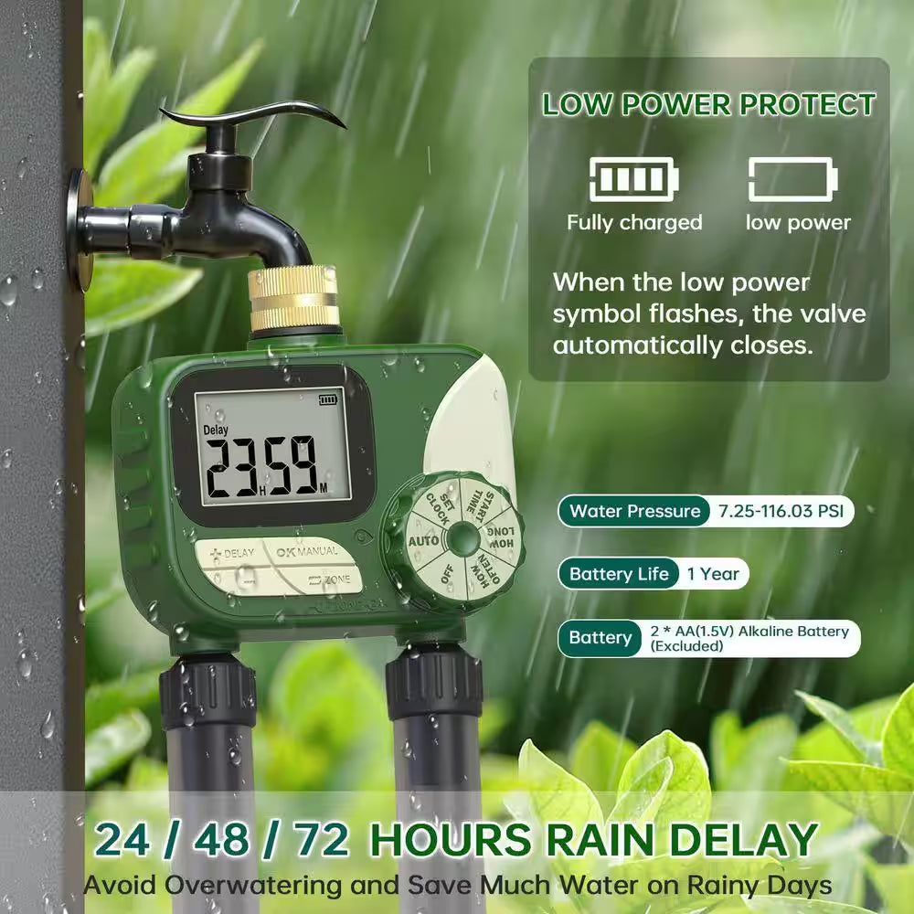 Hose Timer Sprinkler Timer Outdoor with Brass Inlet, 2 Outlet